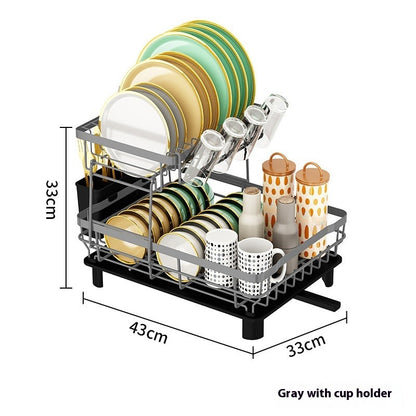Single/Double-Tier Dish Drying Rack with Cup Holders
