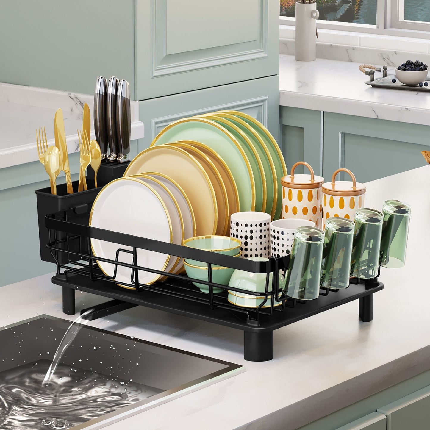 Single/Double-Tier Dish Drying Rack with Cup Holders