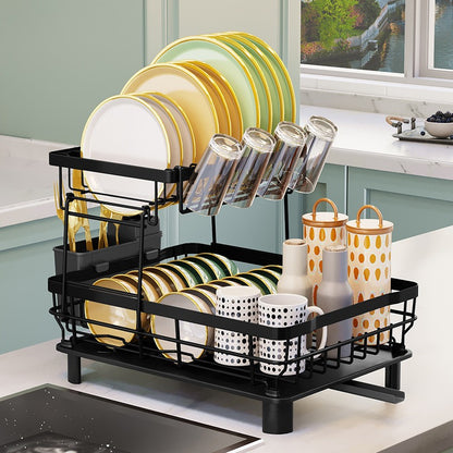 Single/Double-Tier Dish Drying Rack with Cup Holders
