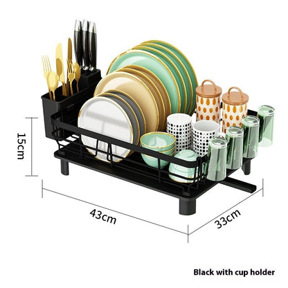 Single/Double-Tier Dish Drying Rack with Cup Holders