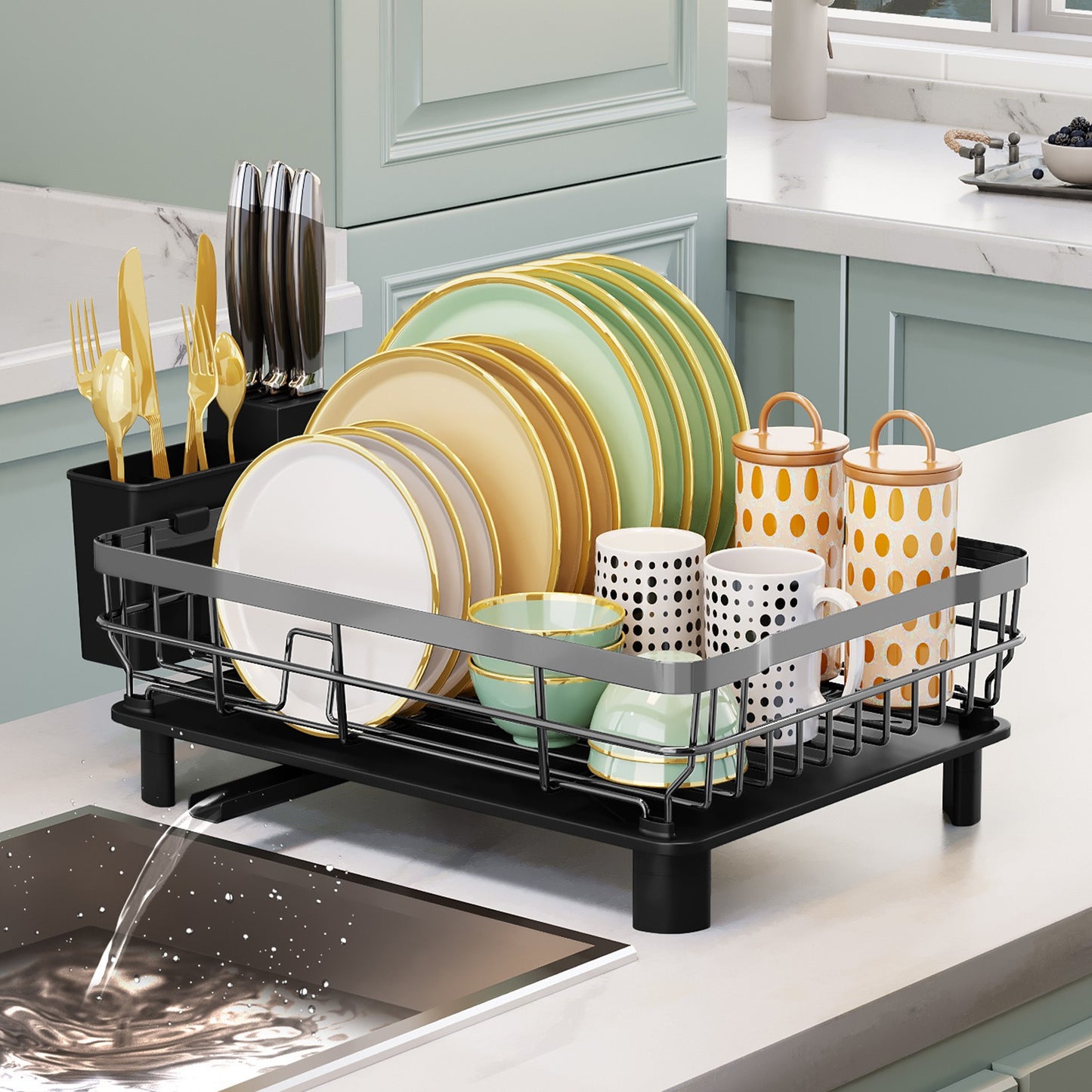 Single/Double-Tier Dish Drying Rack with Cup Holders