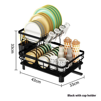 Single/Double-Tier Dish Drying Rack with Cup Holders